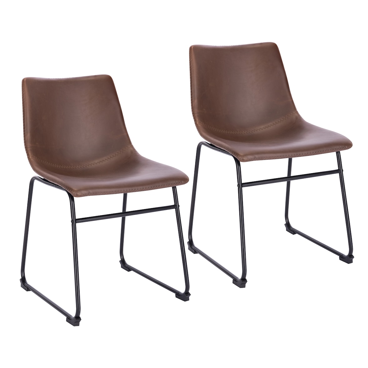 SVITA 2er Set Esszimmerstühle Metallbeine Kufengestell Kunstleder Braun