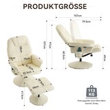 thumbnail of Massagesessel 79.5x75x107 cm mit Liegefunktion, Heizung & Hocker, Relax-Fernsehsessel aus PU-Stoff, 360° Drehung, Beige