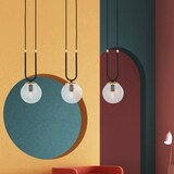 thumbnail of Sospensione Contemporanea 3 Luci Crio Acciaio Nero Oro E Sfera Vetro Trasparente