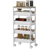 thumbnail of Küchenwagen Rollwagen Servierwagen Weiß 40x24x82 cm mit 4 Schubladen 5 Ebenen Holzoptik Ablage Metallrahmen schmal