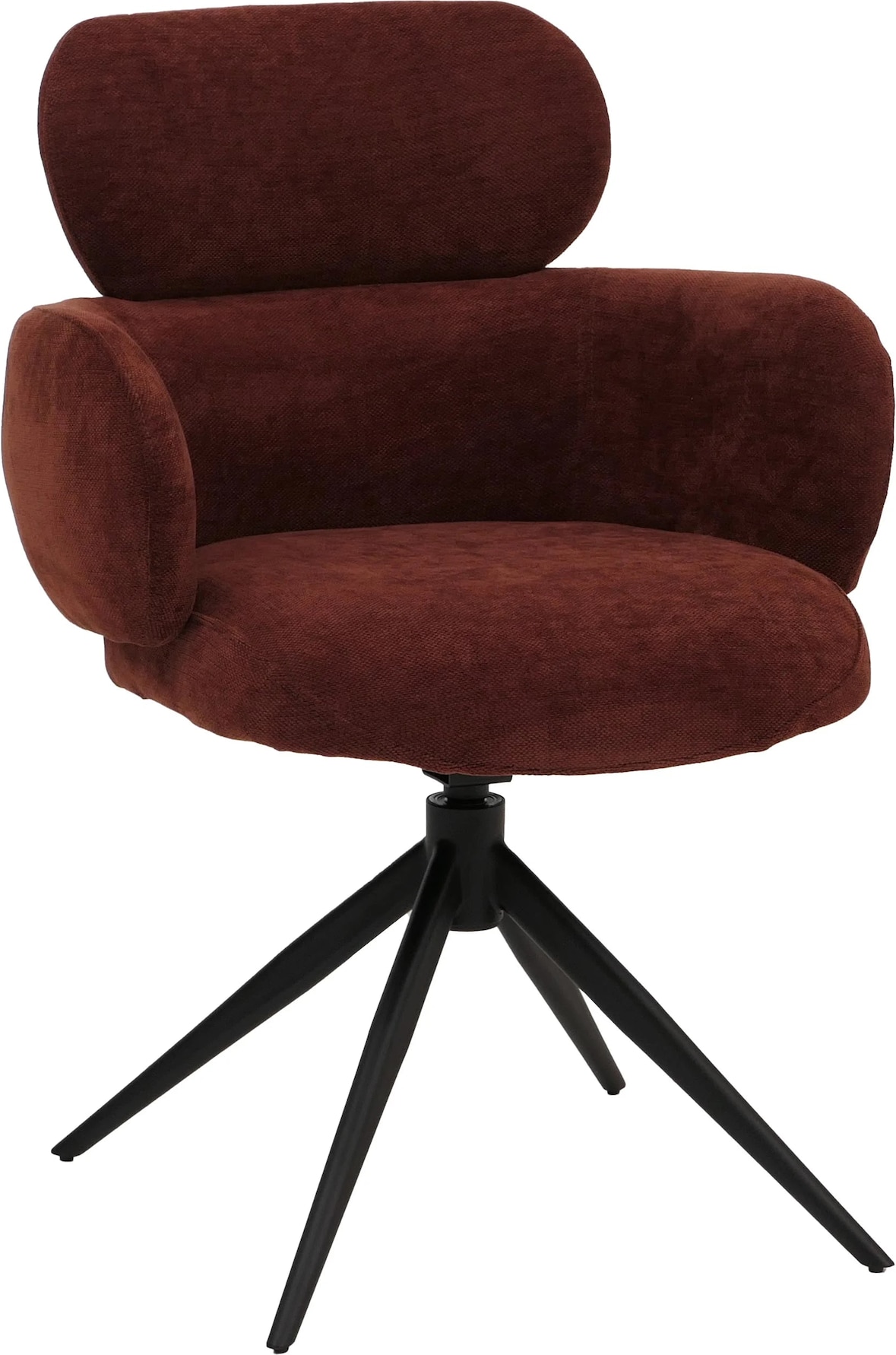 Décoshop26 - Drehbarer Esszimmerstuhl mit 360°-Rückstellfunktion rotbraunem Chenille-Stoffbezug Metallgestell 04_0009367