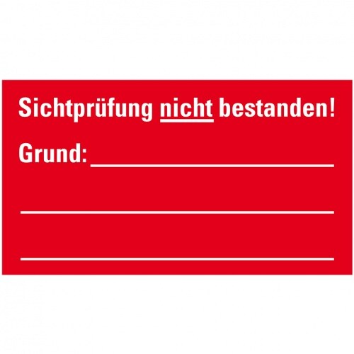 Aufkleber I Prüfplakette Sichtprüfung nicht bestanden, Grund, rot/weiß, Dokumentenfolie, 45x25mm, 12/Bogen