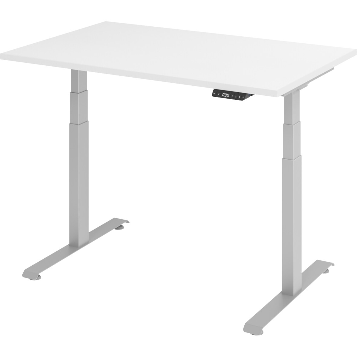 bümö höhenverstellbarer Schreibtisch 120 x 80 cm in weiß, Gestell silber - Höhenverstellbar Elektrisch Stehpult mit 3-fach Speicher, Computertisch,