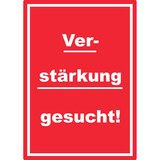 thumbnail of Verstärkung gesucht Aufkleber mit Text AushängeAufkleber hochkant rot-weiss A8 (52x74mm)