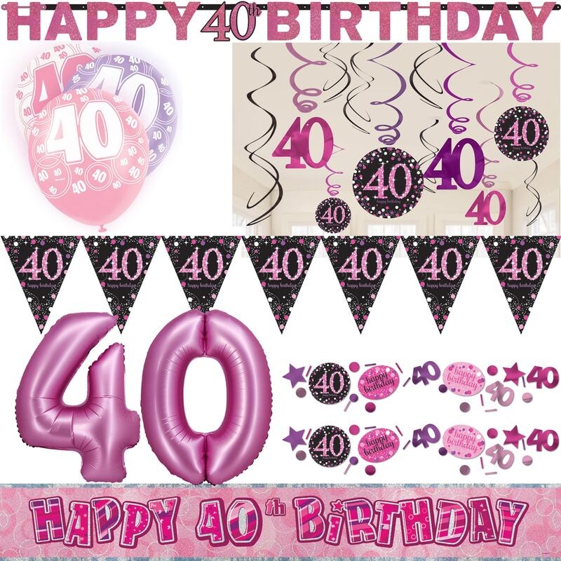 Partyset 40. Geburtstag Deko Geburtstagsdeko Deko pink rosa schwarz Frau Zahl