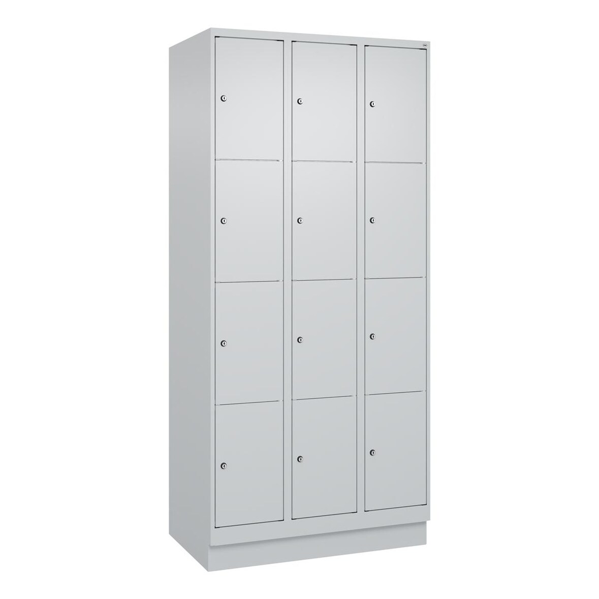 C+P Schließfachschrank Classic PLUS, Sockel, 3 Abteile, 1950x900x500mm, 7035/703