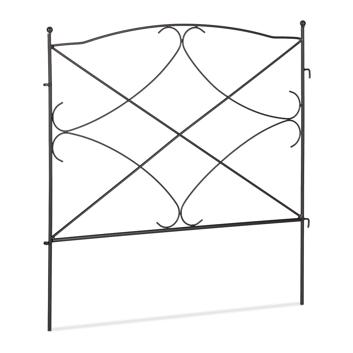 Relaxdays Beetzaun, HxB: je 60 x 59,5 cm, Garten Beeteinfassung zum Stecken, 6 dekorative Zaunelemente, Metall, schwarz