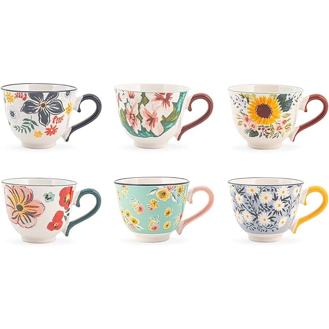 H&H Set 6 Tazze Caffè Senza Piattino Creamtea, New Bone China, Colori Assortiti, 90 cc