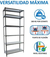 thumbnail of SimonRack Estantería Metálica, 2500x900x500 mm, 6 Alturas, Bandeja Metal, 180 kg de Punto Flexión, Antracita/Galva - Simonclick