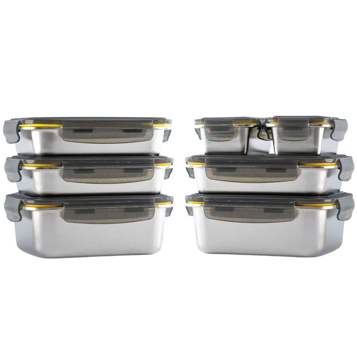 PIKA - Lot de 7 boites alimentaires en inox - 3x 820ml + 2x 1200ml + 2x 260ml – Hermétique - Compatible au micro-ondes, four, congélateur - Batch cook