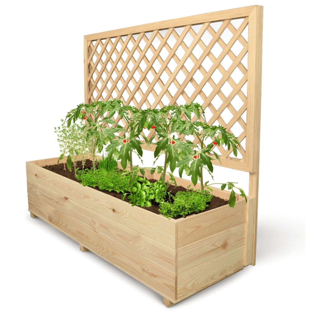 Pflanzkasten mit Rankgitter THIO Inkl. Vlies & Handschuhe, Hochbeet mit Rankhilfe Blumenkasten für Kletterpflanzen hängende Körbe, 128cm Breit