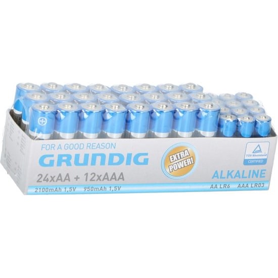36 Grundig Batterijen - 12x AAA + 24x AA