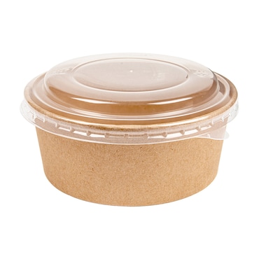 Combo Pote Saladeira + Tampas Pet 750 Ml 300 + 18 Pe G/M2 Ø15/12,8X5 Cm Natural Kraft (200 Unidades)