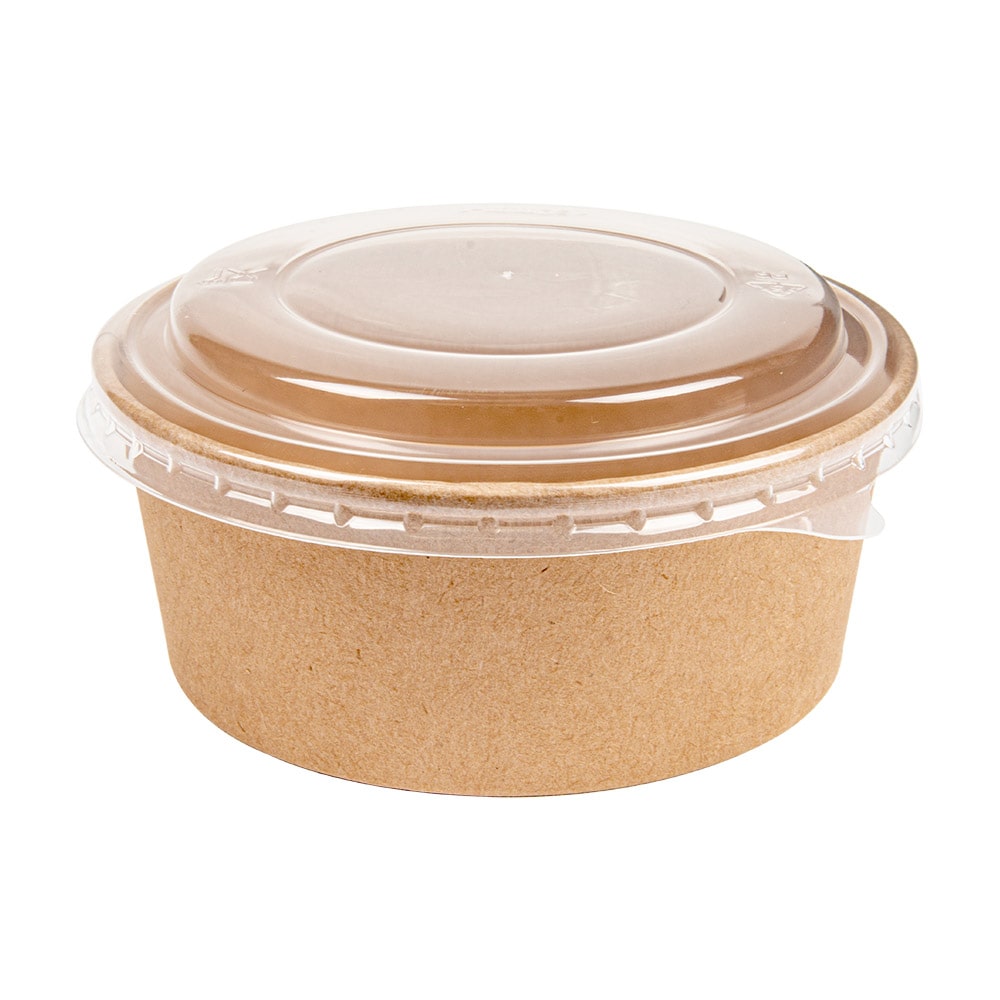Combo Ensaladeras + Tapas Pet 750 Ml Ø15/12,8X5 Cm Natural Kraft (200 Unidades)