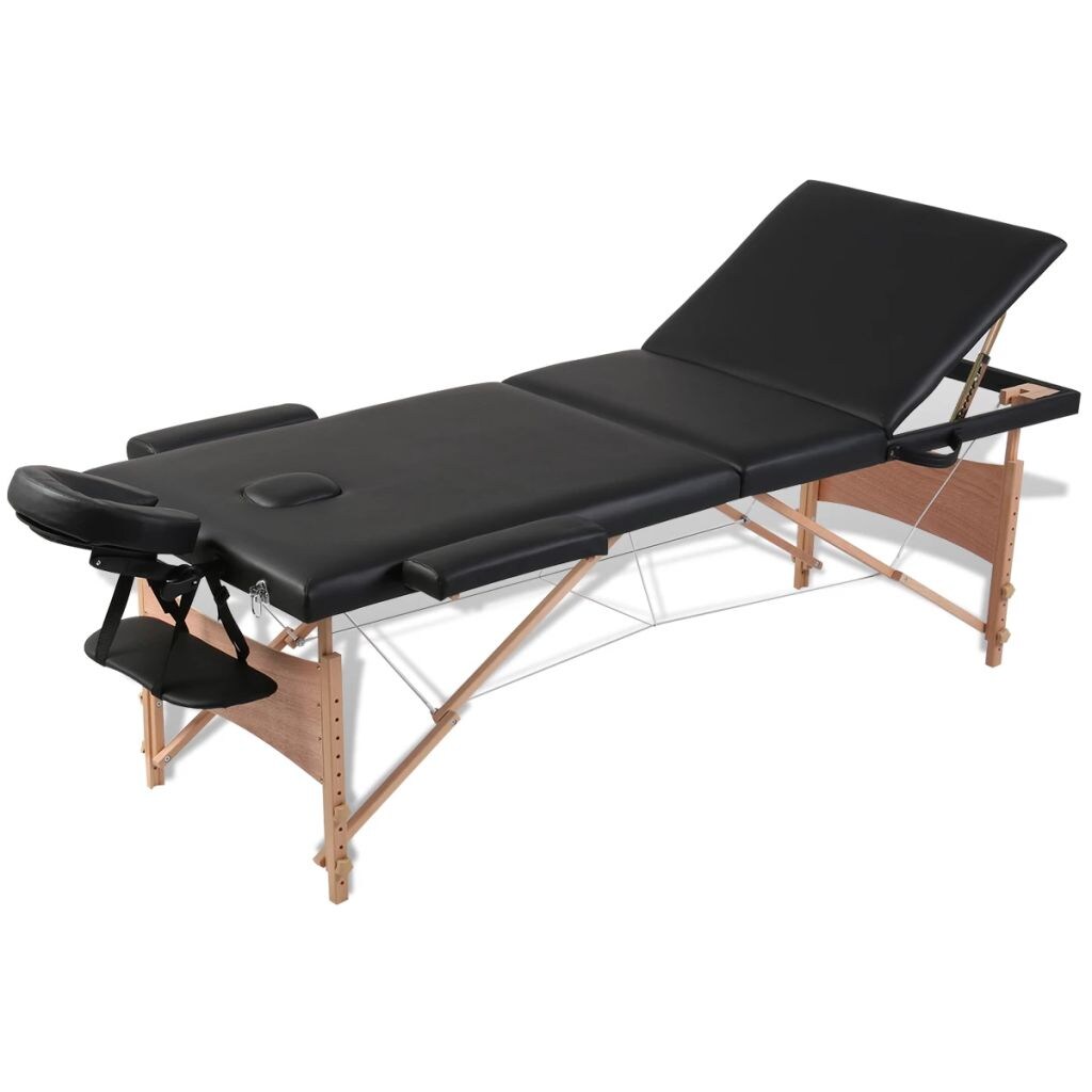 Helloshop26 - Dreiteilige klappbare Massageliege mit schwarzem Holzrahmen 02_0001889
