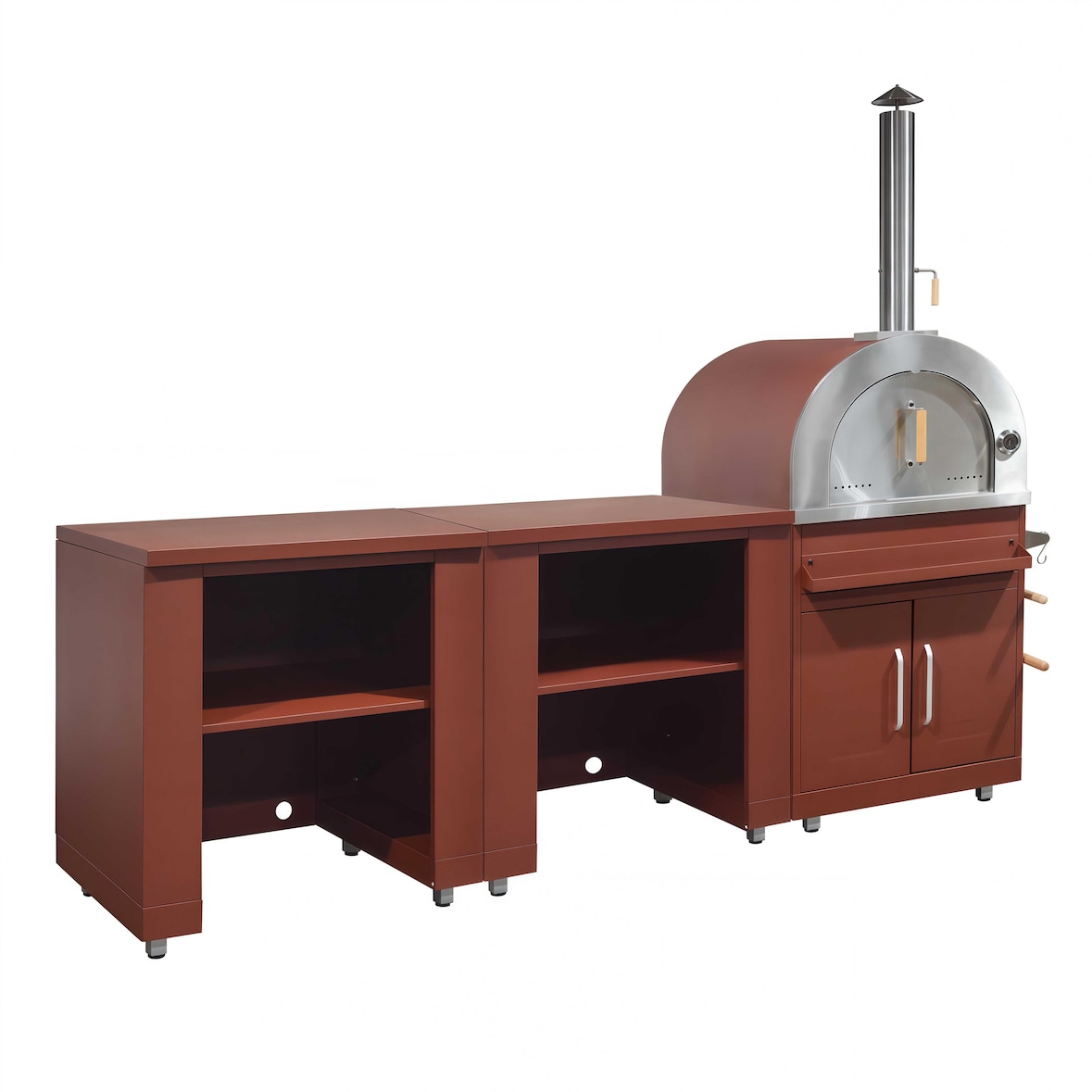 Set da cucina da esterno Oviala a 3 pezzi con forno per pizza in acciaio, 207 x 248 x 66 cm, finitura mattone