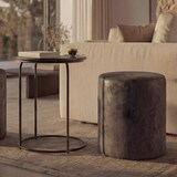 thumbnail of 2er-Set Sitzhocker und Beistelltisch HWC-K48, Kaffeetisch Tisch Hocker, MVG-zertifiziert MDF Metall Kunstleder ~ schwarz