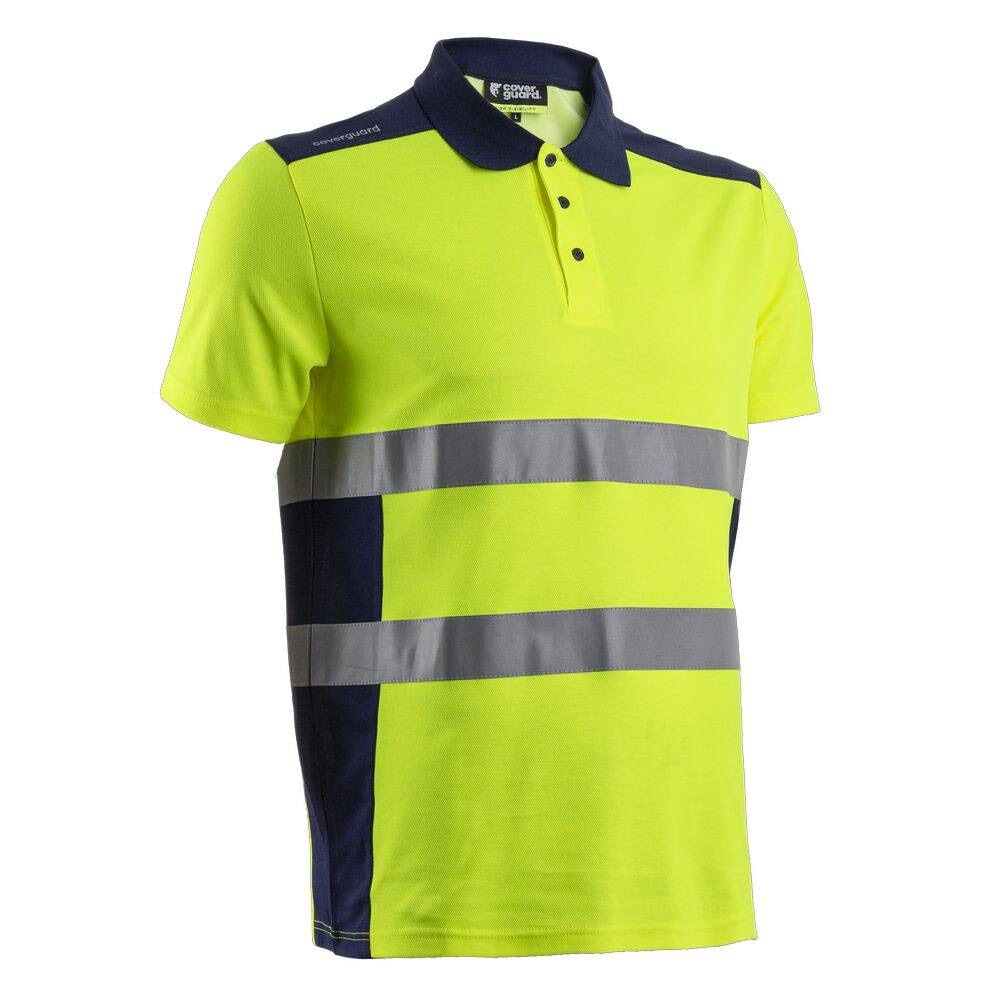 Polo de travail manches courtes haute visibilité anti UV  OKI jaune|marine T.M Coverguard
