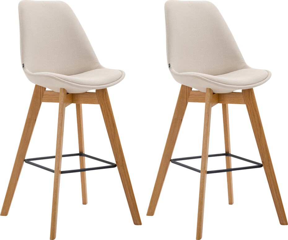 2er Set Barhocker GIKAR - Stoff Creme 48x56x112 cm | Barstuhl Mit Lehne Tresenhocker Tresenstuhl Kneipenhocker Kneipenstuhl