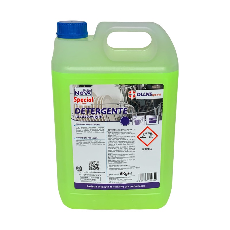 Detersivo Liquido Detergente Professionale Kg 6 Per Lavastoviglie Industriale Nova Special in Confezione da 2 Fusti
