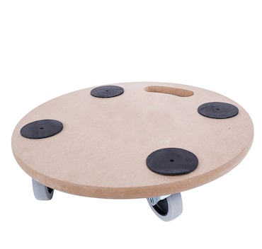 aro Carro de transporte redondo, MDF / TPE + PP, Ø 38 x 11 cm, com 4 rodas, castanho