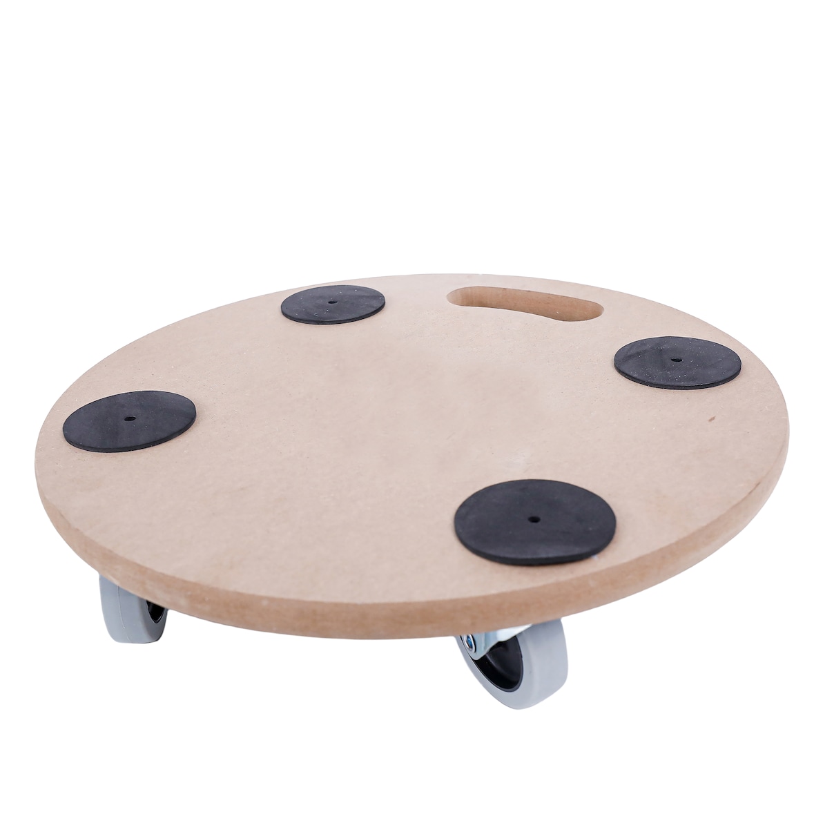 aro Carro de transporte redondo, MDF / TPE + PP, Ø 38 x 11 cm, com 4 rodas, castanho