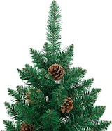 thumbnail of Schlanker Weihnachtsbaum mit Echtholz und Zapfen Grün 150cm PVC