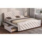 thumbnail of Chesterfield Polsterbett 160x200 mit Schubladen Weißer Samtstoff Kopfteil mit Diamantsteppung Boxspring Optik Bett Stauraum