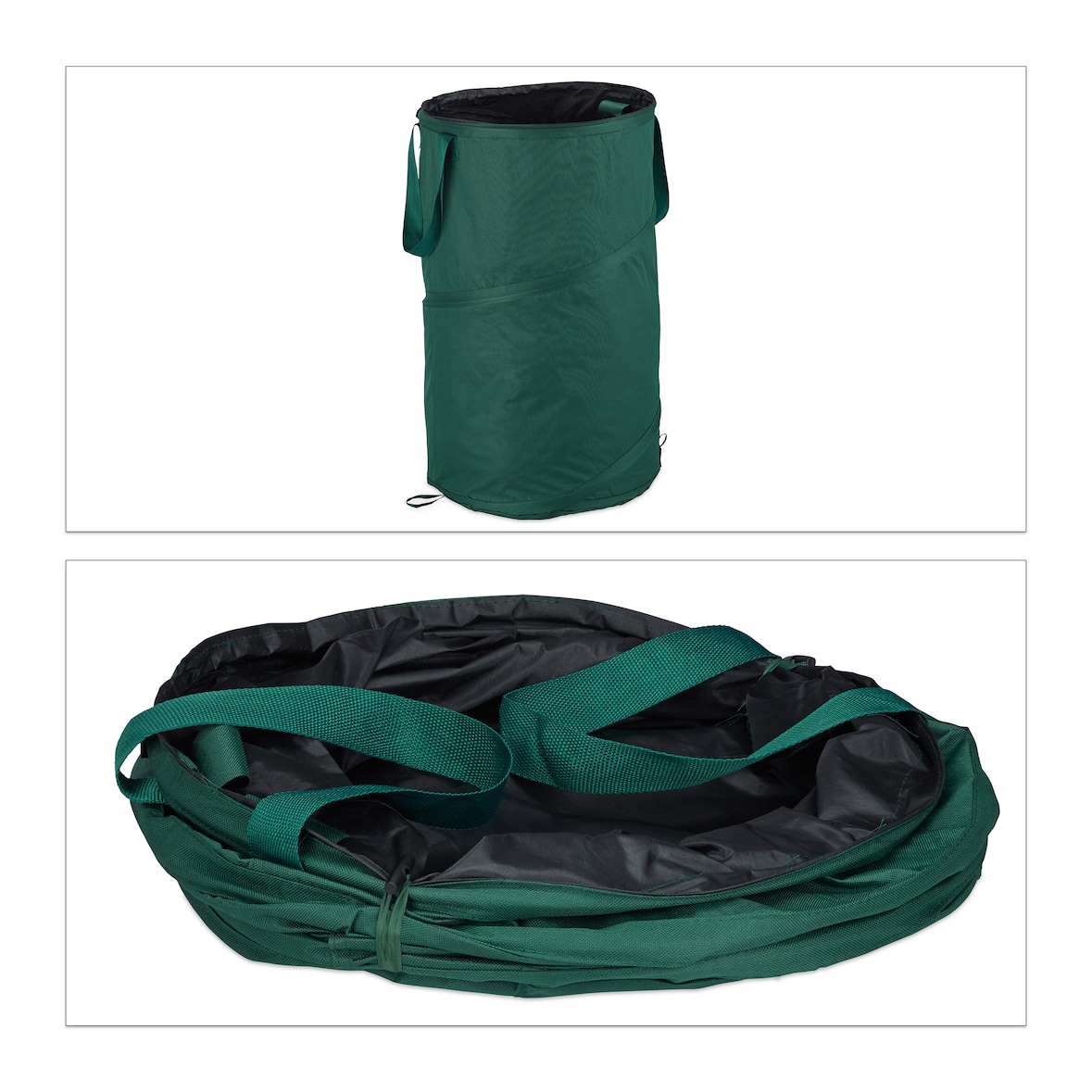 Relaxdays Laubsack selbstaufstellend, 2er-Set, Gartenabfallsack Pop-Up, 120 L, Gartensack selbststehend, ∅: 44 cm, grün