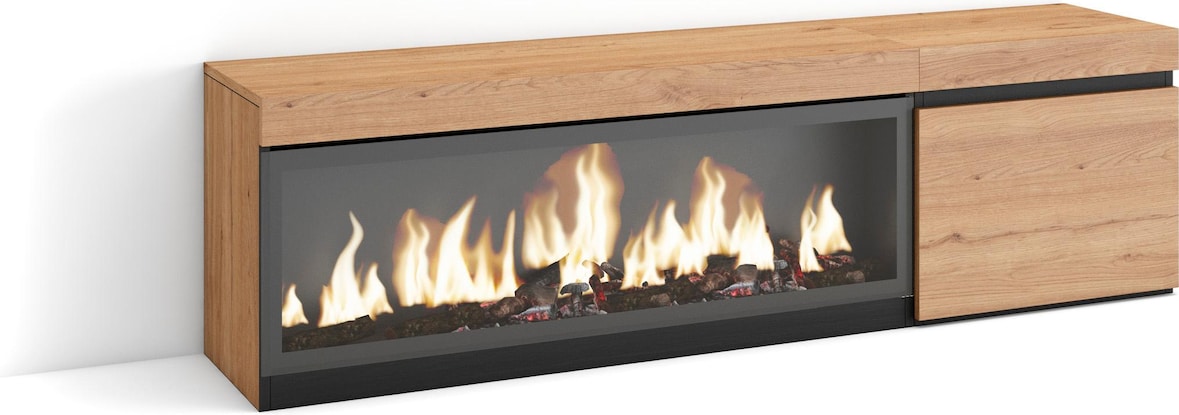 Mueble TV, Televisión, 160, Para TV hasta 65", Chimenea eléctrica XXL, Roble _422_5