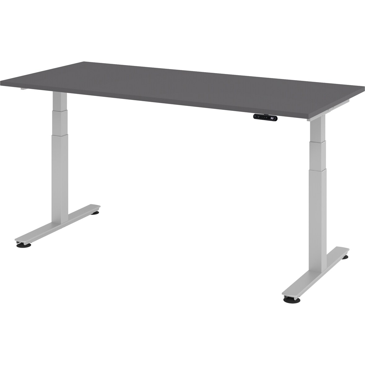 bümö elektrisch höhenverstellbarer Schreibtisch 180x80 cm in graphit, Gestell silber - Schreibtisch höhenverstellbar elektrisch mit Memory-Steuerung,