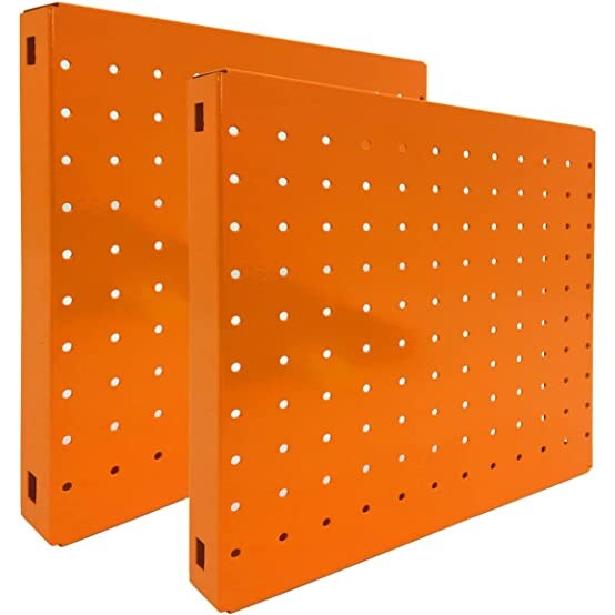 PROREGAL Memoboard Doppelpack Metal perforiert | HxBxT 30x30x3,5cm | Orange | Lochblech Magnettafel Wandtafel Trägersystem