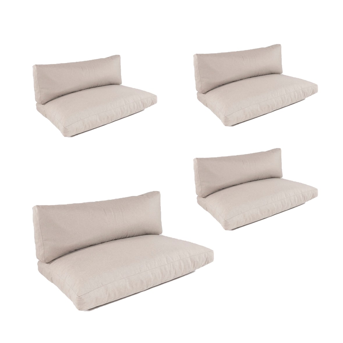 Pack 4 cojines Asiento y respaldo palet de exterior, Desenfundable, Poliéster 250 gr, Color Olefin Marrón, 120x80x16