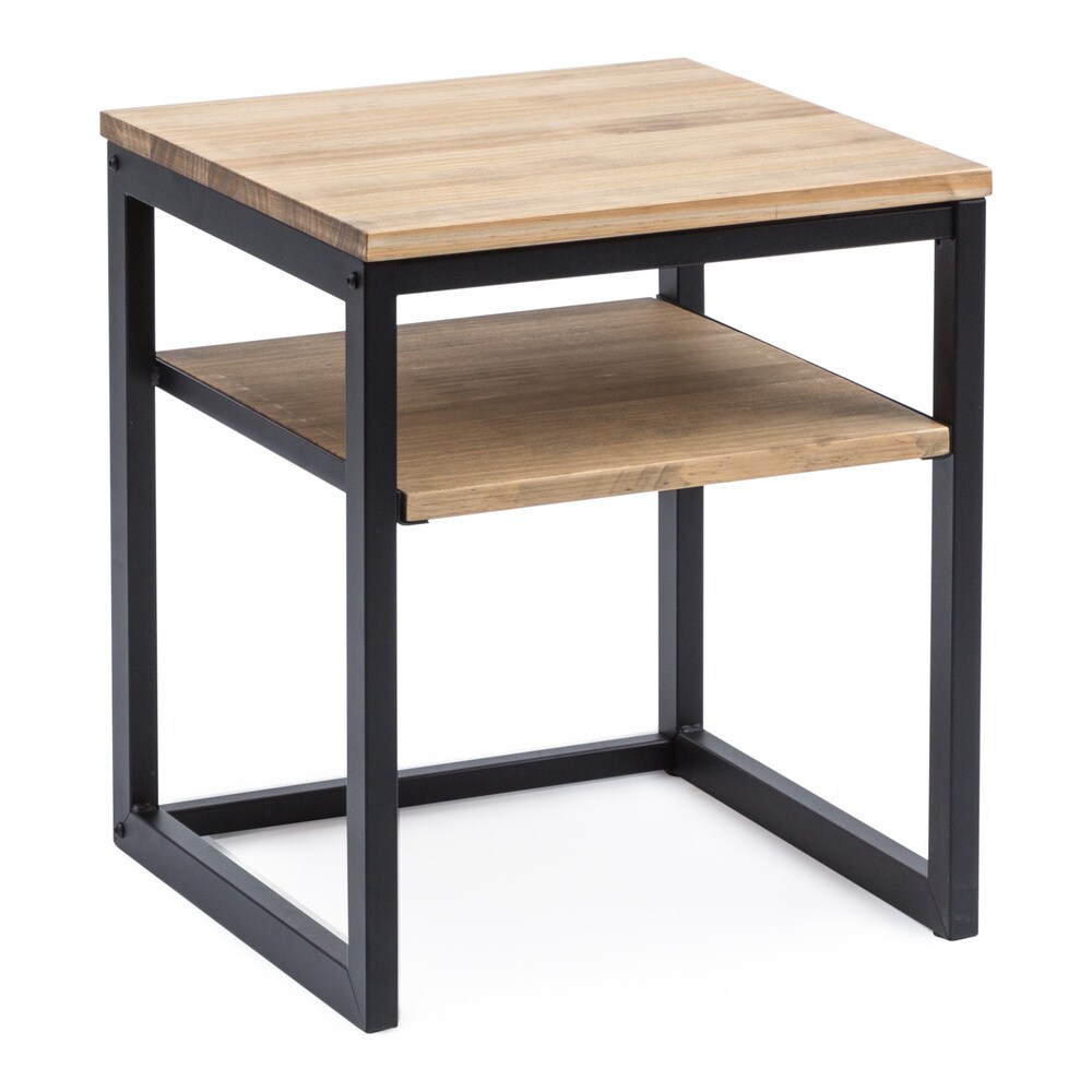 Mesita de noche ECO Three con estante 40x40x47cm Negra en madera maciza de pino acabado vintage estilo industrial Box Furniture