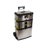 thumbnail of Carro de herramientas 3-en-1, acero inoxidable, mango telescópico, ruedas grandes, 3 compartimentos desmontables, 570x354x830mm.