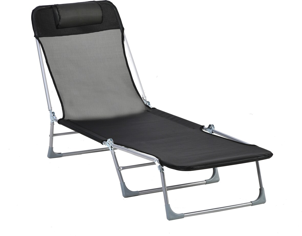 Tumbona Plegable y Reclinable con Reposacabezas y Respaldo Ajustable Negro