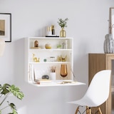 thumbnail of HOMCOM Secretária de Parede Moderna Dobrável Multifuncional com Prateleiras de Armazenamento Carga 40 kg 64x20x60 cm Branco