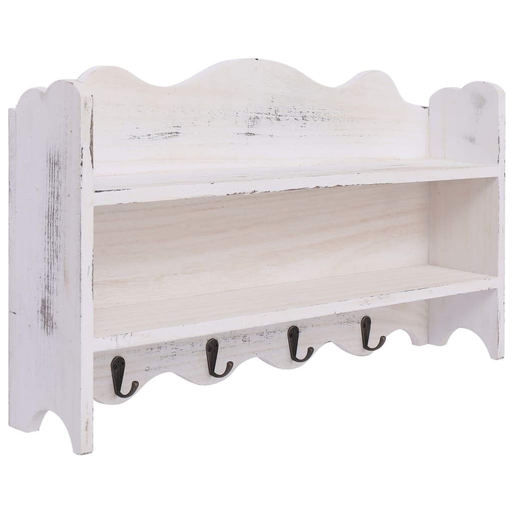 Décoshop26 - Appendiabiti/mensola da parete in legno bianco con 4 ganci 50x10x30 cm Legno DEC024214