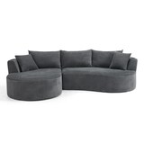 thumbnail of 3-Sitzer Sofa mit linker Chaiselongue, Kordstoff Grau, 76×264×168 cm, mit Getränkehaltern und Kissen, vakuumverpackt, komfortabel