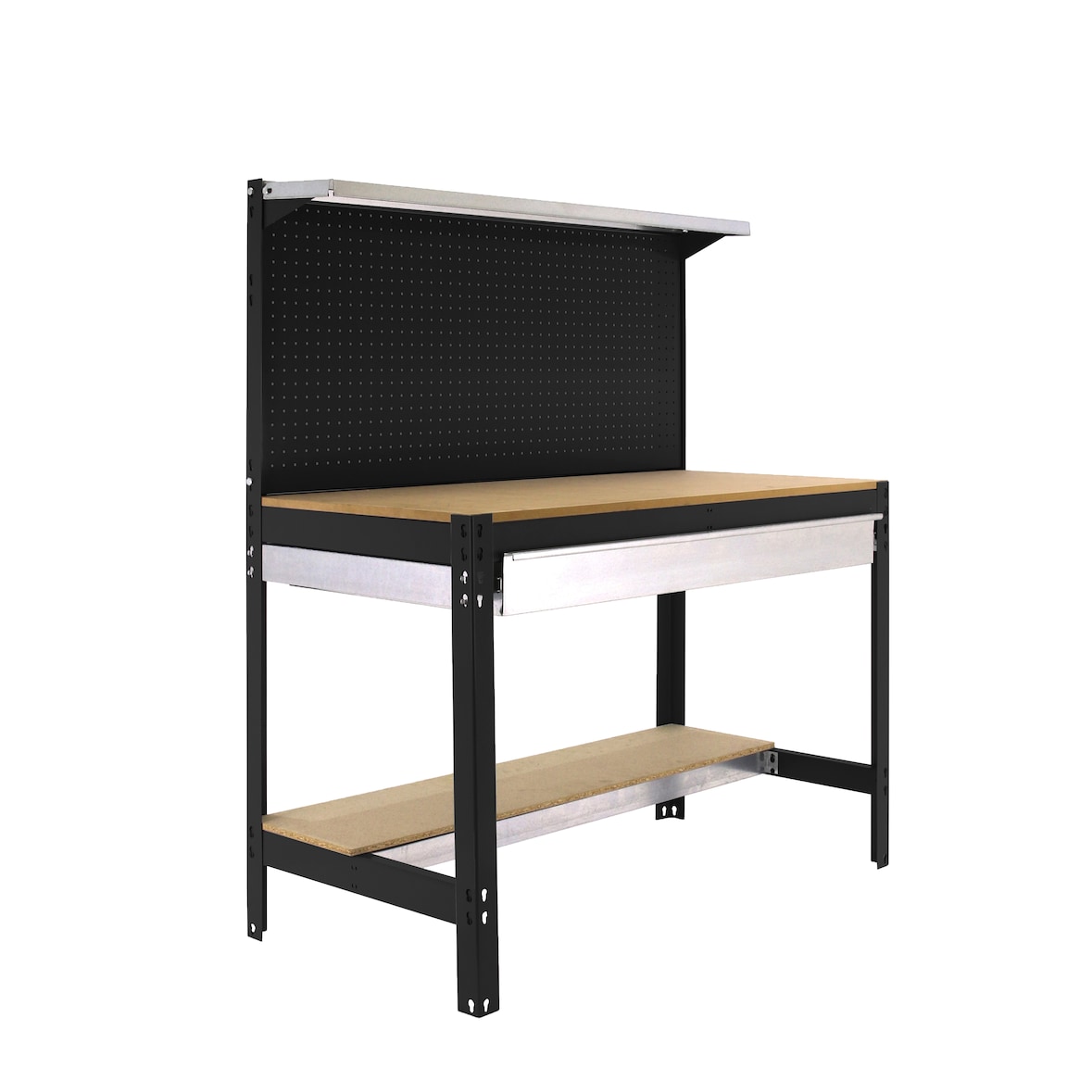 PROREGAL Werkbank BUFFALO mit Werkzeugwand, Schubfach und Ablage | HxBxT 84x120x61cm | Traglast 600kg | Anthrazit | Werktisch Arbeitstisch