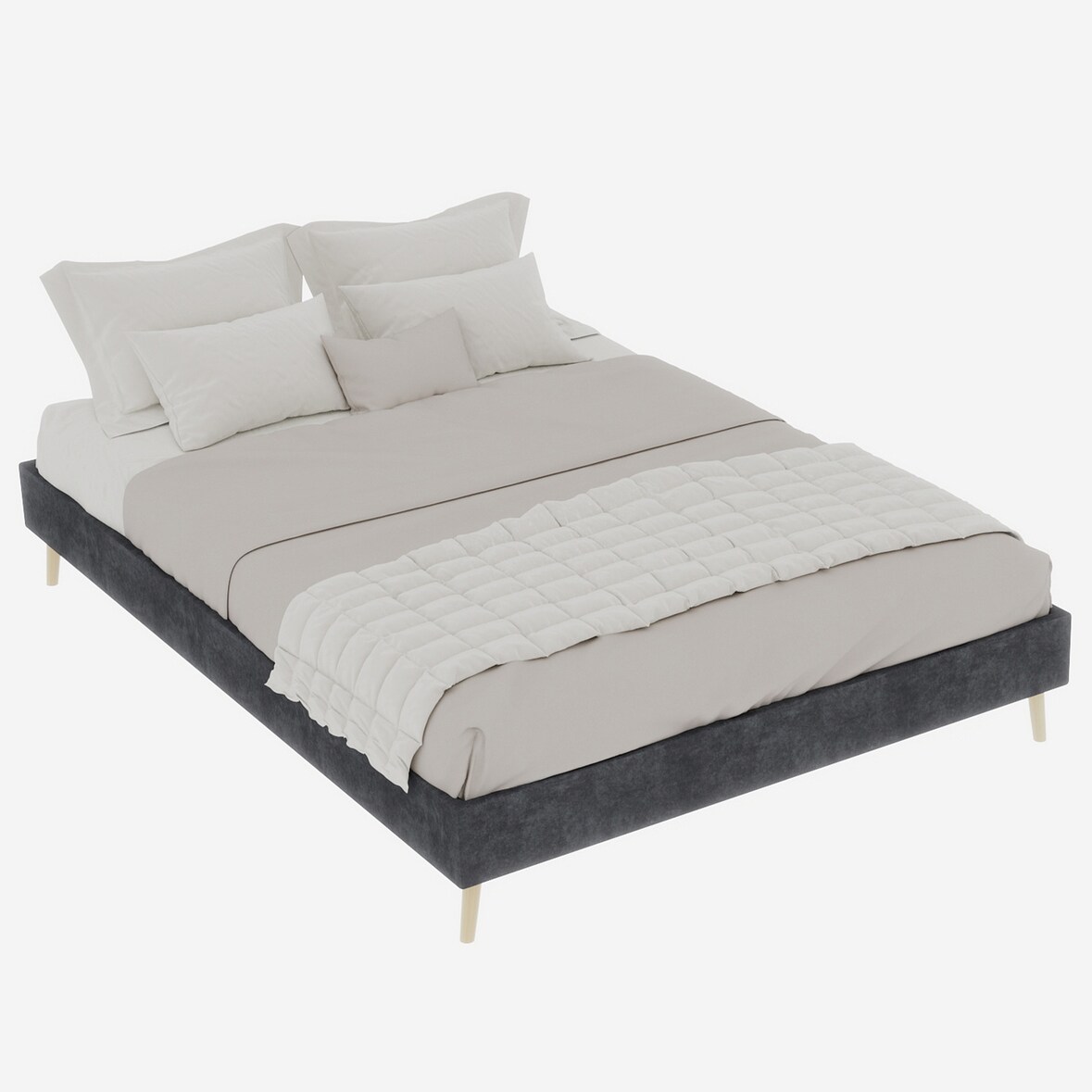 Elegantes Bettgestell 140x200 cm aus grauem niederländischen Samt – Minimalistisches Design für moderne Schlafzimmer