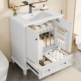 thumbnail of Badezimmerschrank 76x46x87 cm mit Waschbecken, Weiß, mit Massivholzbeinen und feuchtigkeitsbeständigen Eigenschaften