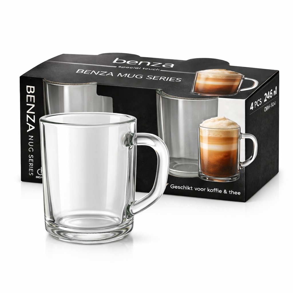 Theeglazen Set 4 Stuks 246 ml – Koffieglazen met Oor – Cappuccino / Latte Glazen – Transparant Glas - Theeglas