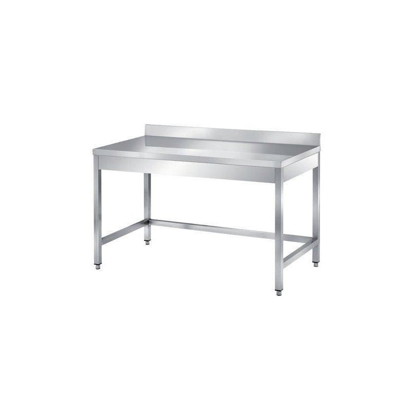Tavolo inox senza ripiano di fondo, con alzatina posteriore. Prof. 60 - 110x60x85H, AISI 304, con 4 ruote