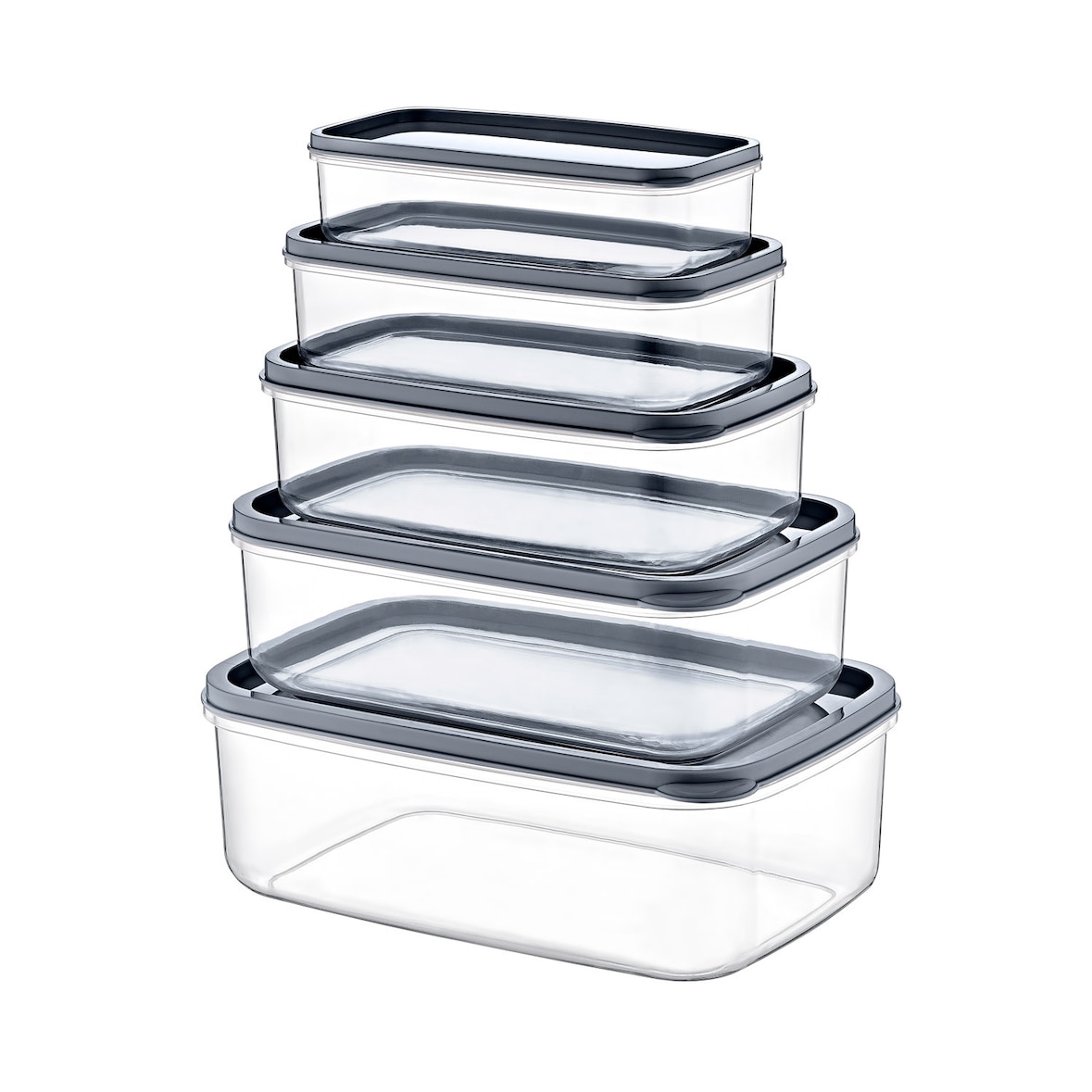 Set 5 Recipientes Herméticos para Alimentos, de forma Rectangular Gris 7house