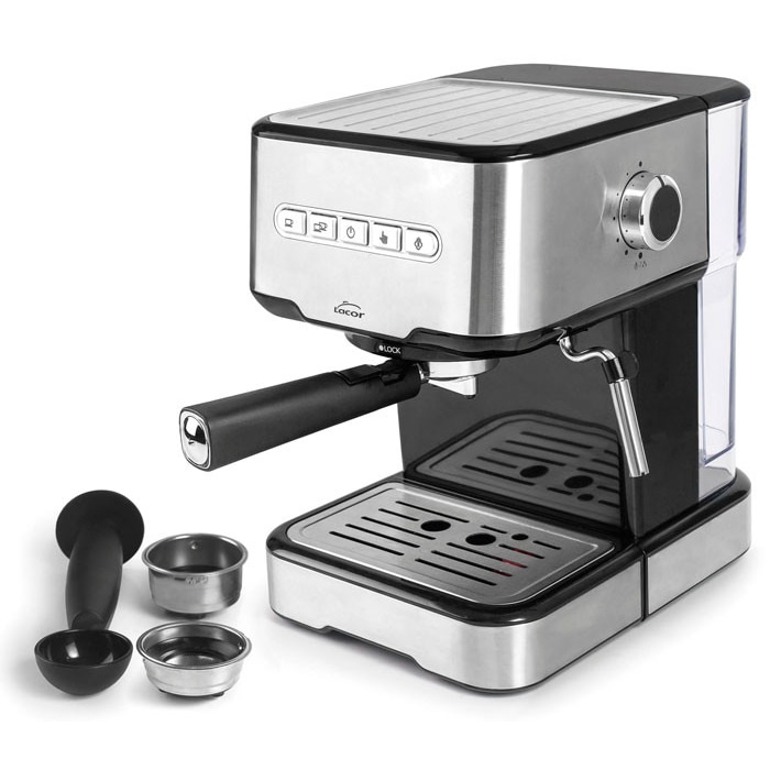Lacor 69256 - Máquina de café expresso com 2 bicos de café e função aquecimento/espuma de leite