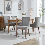 thumbnail of Esszimmerstuhl 2er Set 93x55x46 cm Chenille Grau mit Massivholzbeinen verstellbaren Fußgleitern hohem Rücken und dekorativen Nieten