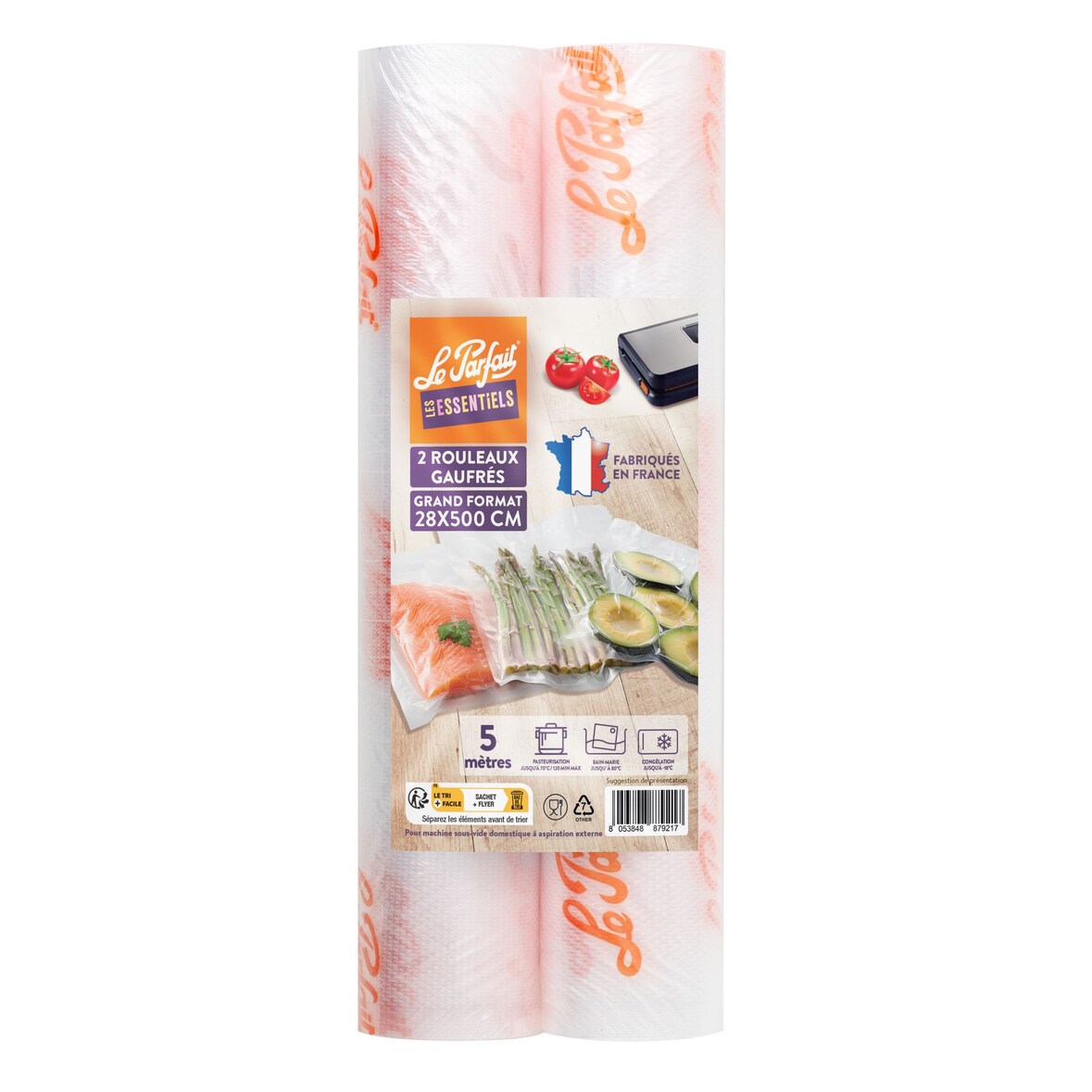 Le Parfait - Lot de 2 rouleaux film sous-vide gaufrés 28x600cm les essentiels