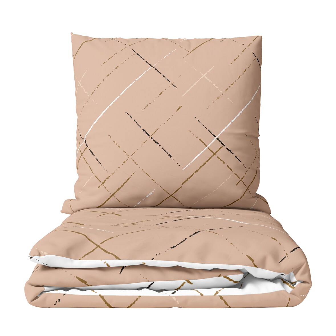 Bettwäsche Baumwolle 200x220 cm Wendeseite Streifen Beige Kissenbezug 80x80 cm Pflegeleicht mit Reißverschluss