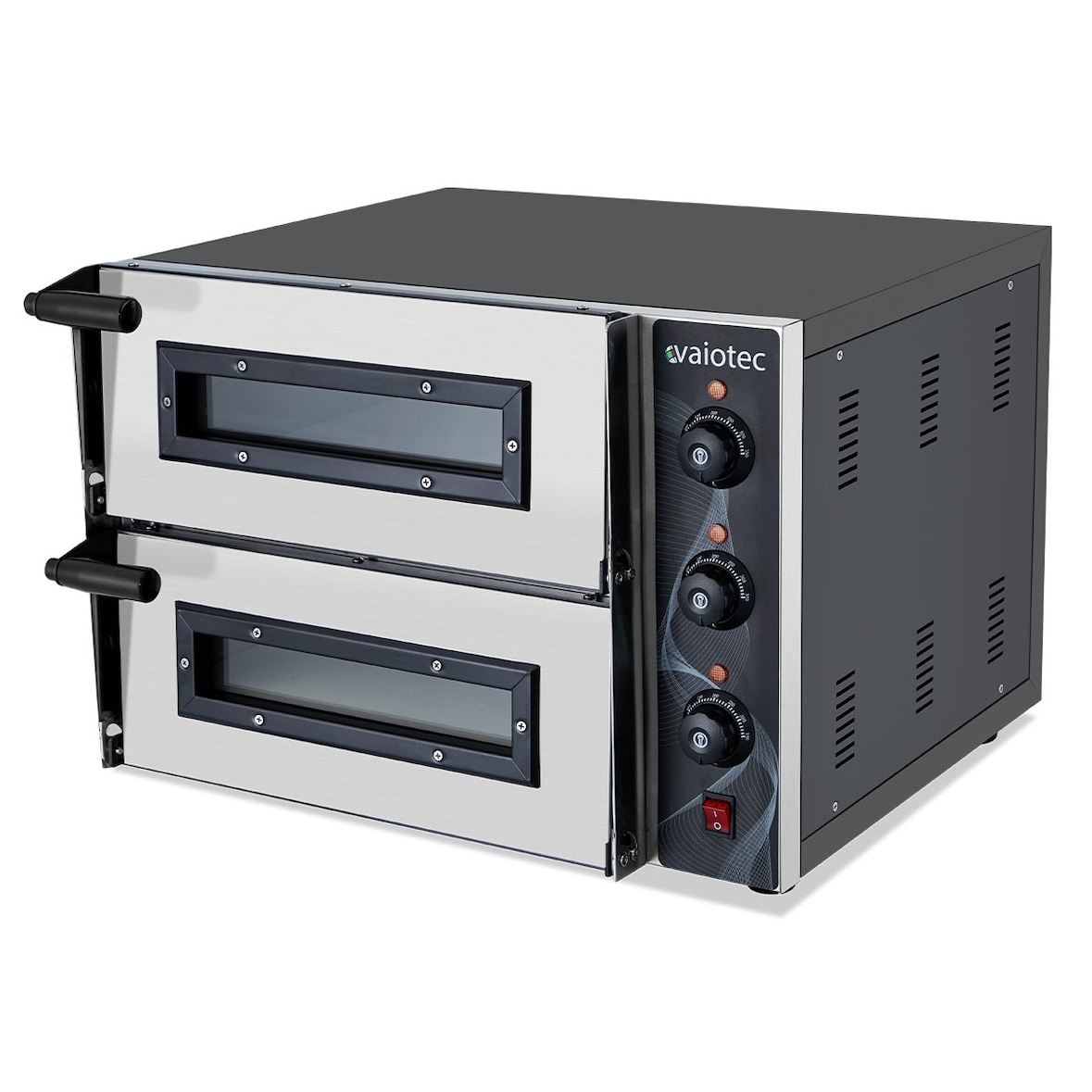 Forno elétrico de pizza para 2 pizzas 35 cm Ø, 2 câmaras 40 x 40 cm, gama de temp.: 50-350°C, 2,4 kW, 230 V, 11036 Vaiotec